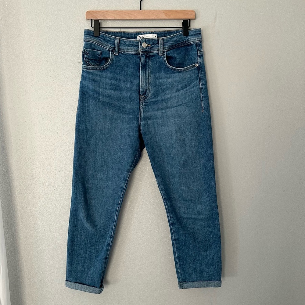 Zara (8) Cropped and Cuffed Dark Wash Blue Denim